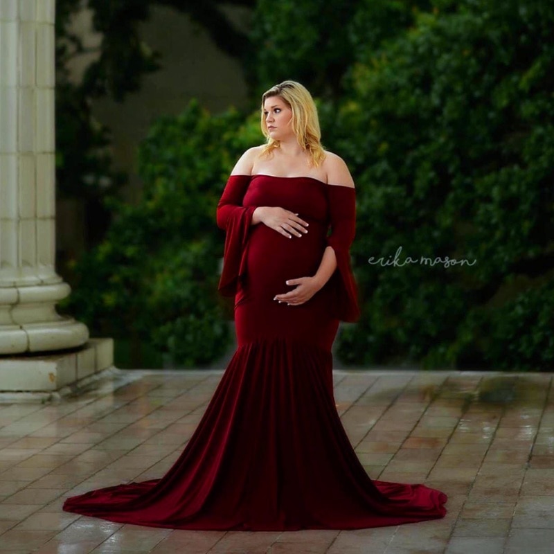 Stil barselsfotografering rekvisitter maxi graviditetskjole bomuld gravid kjole barsel fancy fotografering gravid kjole