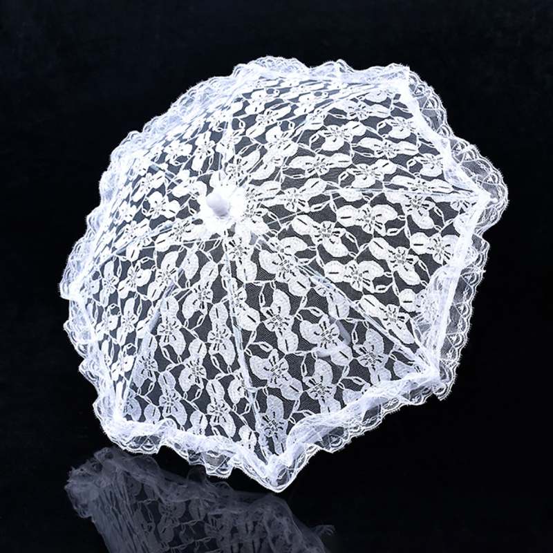 Sonnenschirm Baumwolle Stickerei Braut Regenschirm Weiß Elfenbein Spitze Sonnenschirm Regenschirm Hochzeit Regenschirm Dekorationen Foto Stütze: A6