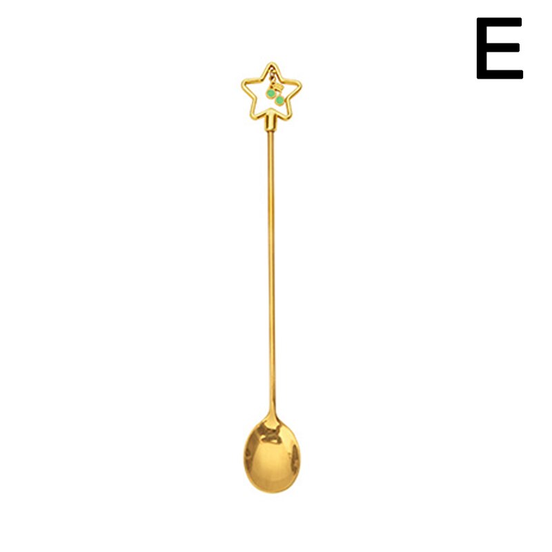 Japanese Sakura Coffee Spoon Cute Stainless Steel Spoon Fork Coffee Spoon Long Handle Stirring Dessert Fork Spoon: E