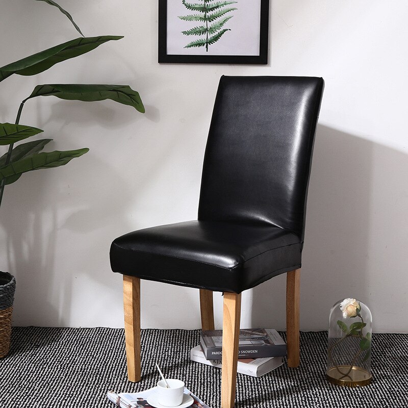 Elastic Chair Covers Home Dining Chair One-Piece Hotel PU Leather Chair Cover