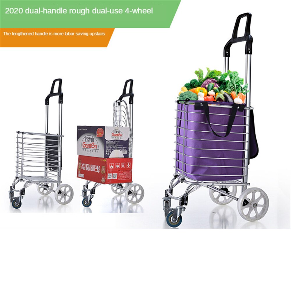 B-LIFE Folding Shopping Cart with Cover Moving Chair Portable Grocery Utility Lightweight Stair Climbing Waterproof Canvas Bag: 4 wheels