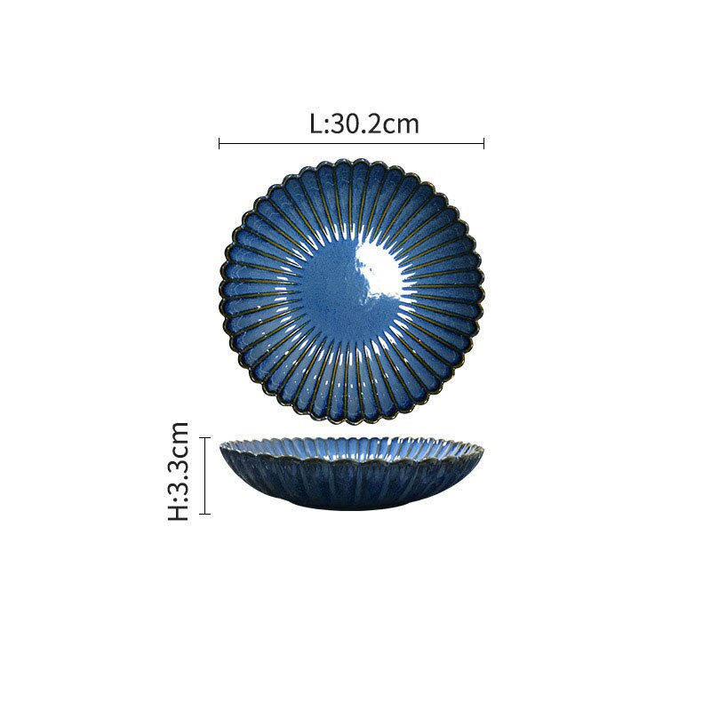 Kiln Glazed Ceramic Plate Set French Stripe Relief Decor Western Restaurant Steak Dish Home Dinner Main Dish Kitchen Tableware: C-large