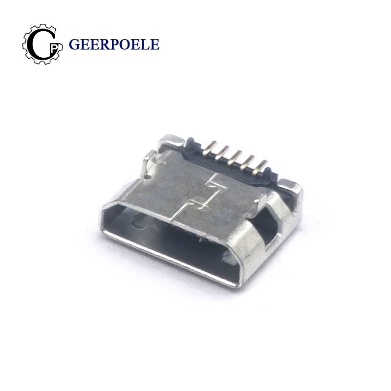 50 st/lot flat edge dip 5 pin typ b micro usb kontakt hona flat port jack tail socket för samsung lenovo huawei zte ect