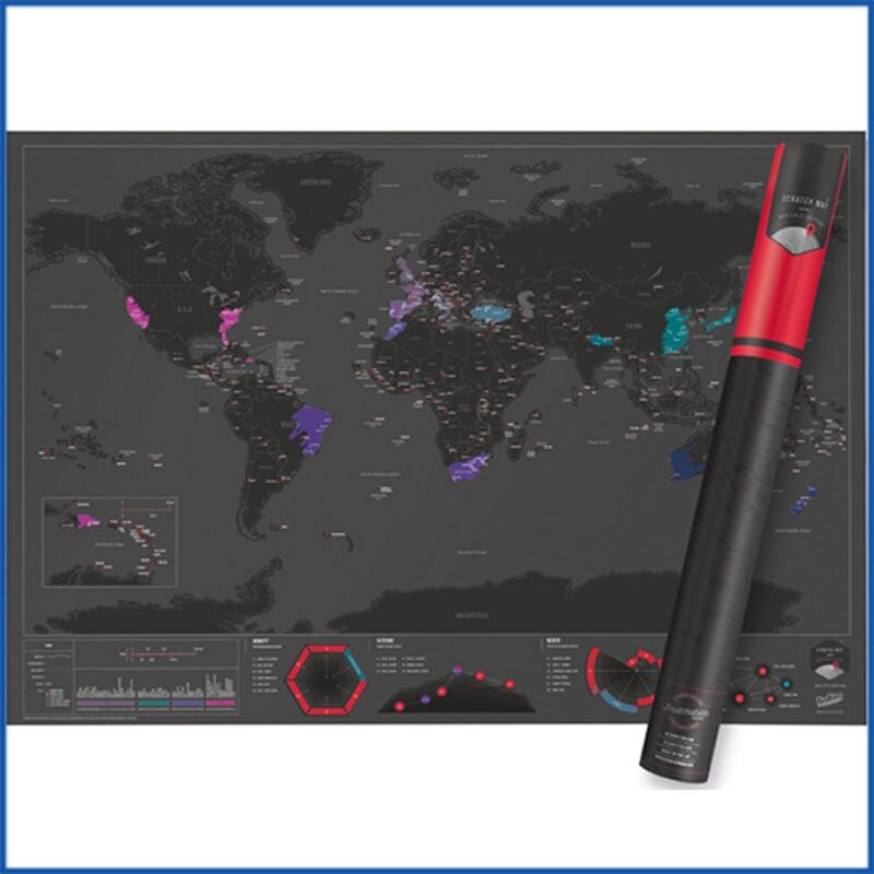 Scratch Map Gold Foil Black Scratch Map Travel World Scratch Off Foil Layer Coating World Map Kawaii School Office Supply