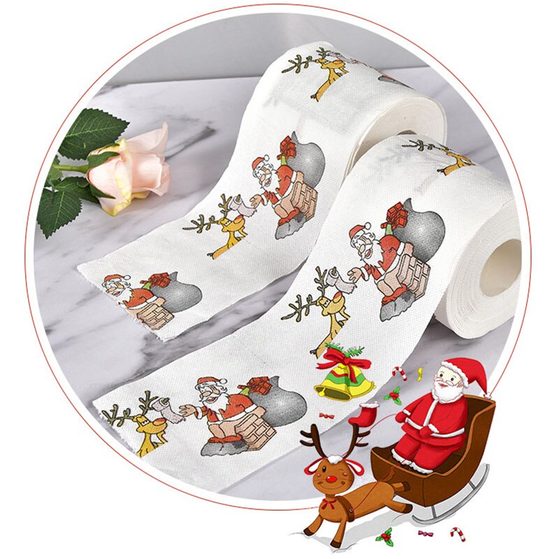 5PC Christmas Printing Paper Toilet Tissues Novelty Roll Toilet Paper Christmas Decoration for Home