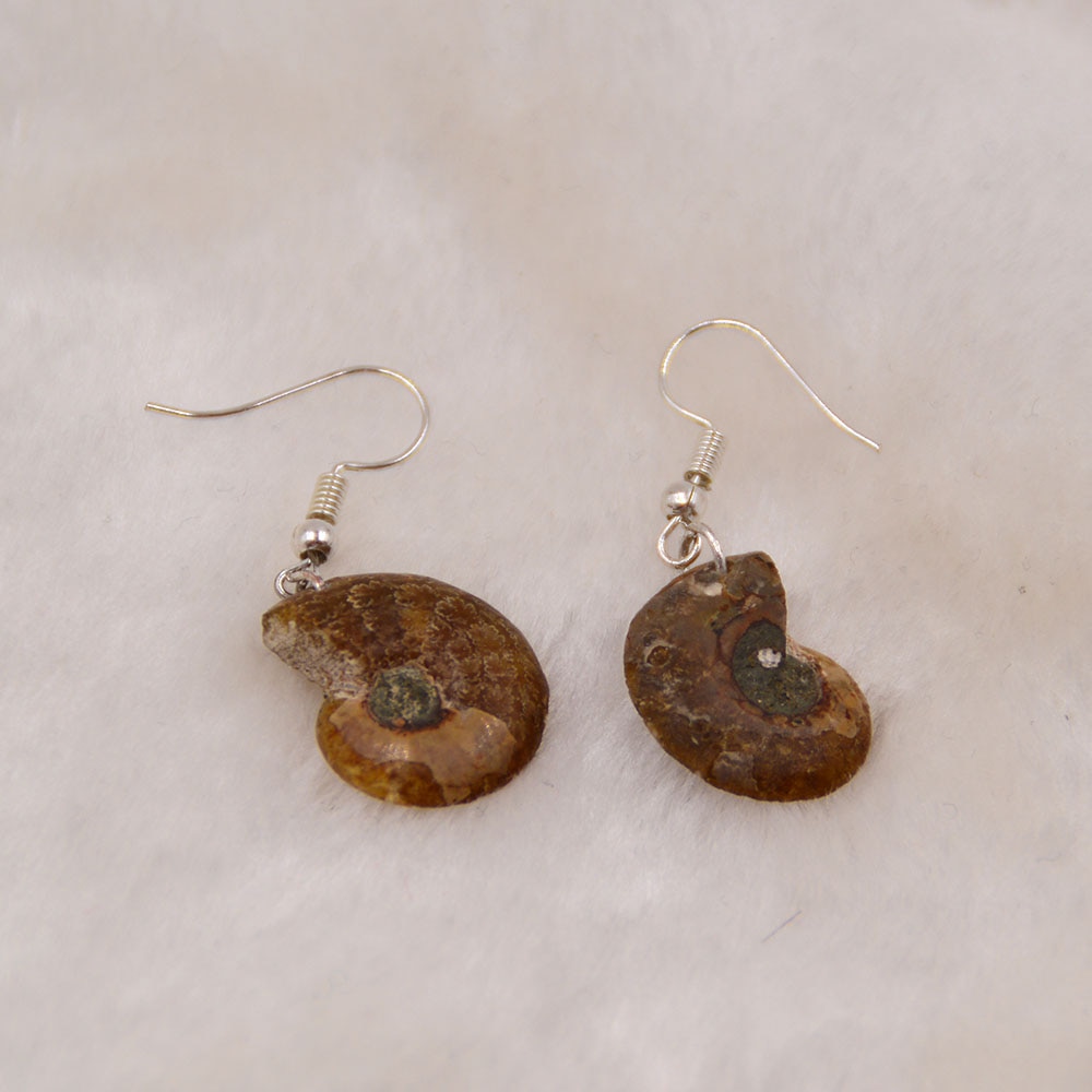 Natuurlijke Slak Ammoniet Spiraal Whorl Schelp Fossielen Kleur Dier Hanger Dangle Earrin Haak