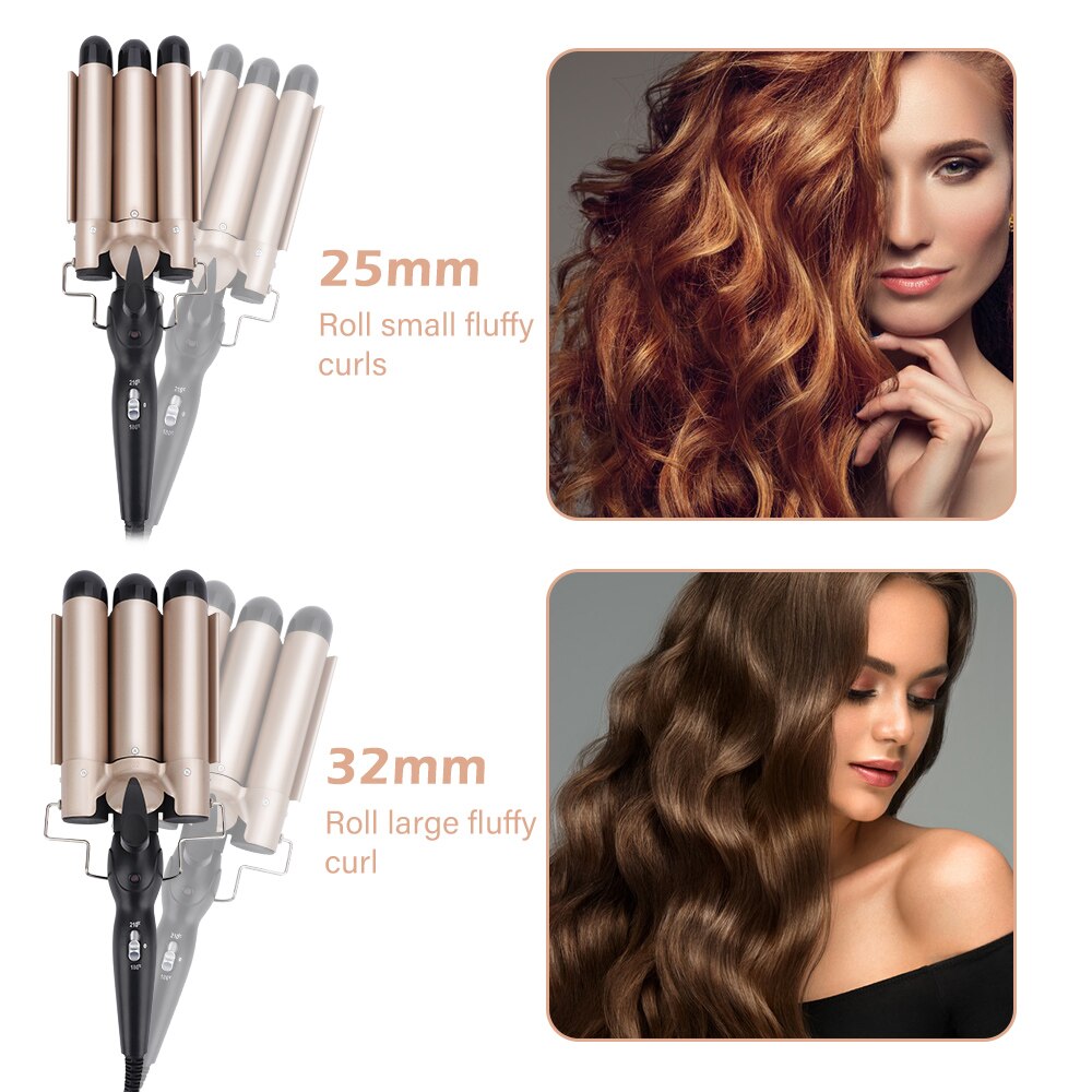 Prancha modeladora de cachos profissional, aparelho de ferro e cerâmica para encaracolar e ondular o cabelo, modelador de cabelos com três cilindros