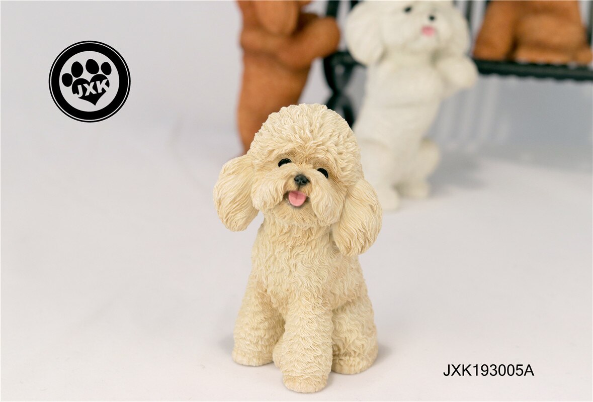 JXK Cute Poodle Dog Pet Healing Figure Canidae Animal Collector Toy Resin Desktop Decoration: Squat White