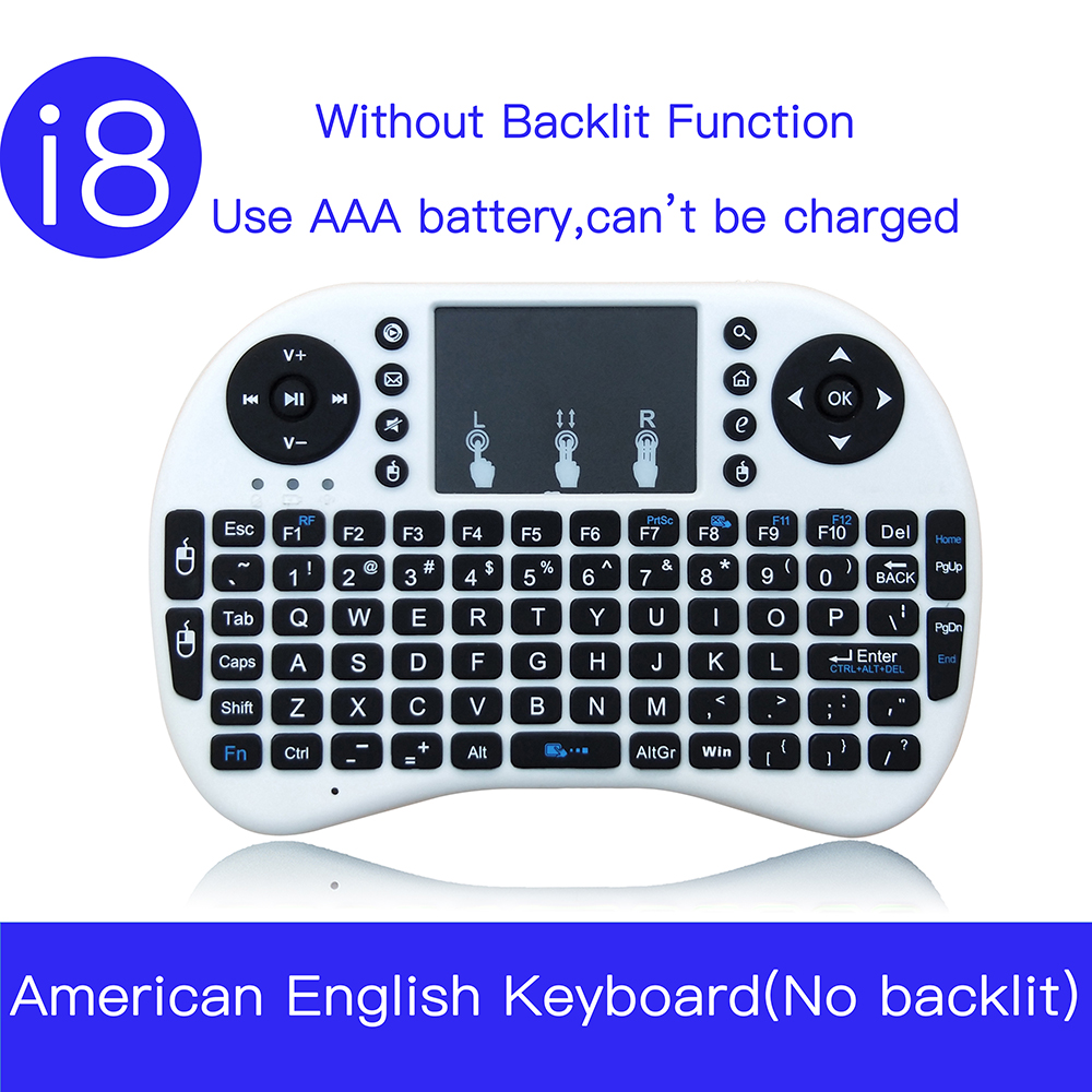 i8 American English Mini Wireless Keyboard 2.4GHz QWERTY Black White Keyboard with Touchpad For Android Set Up TV Box Laptop mi