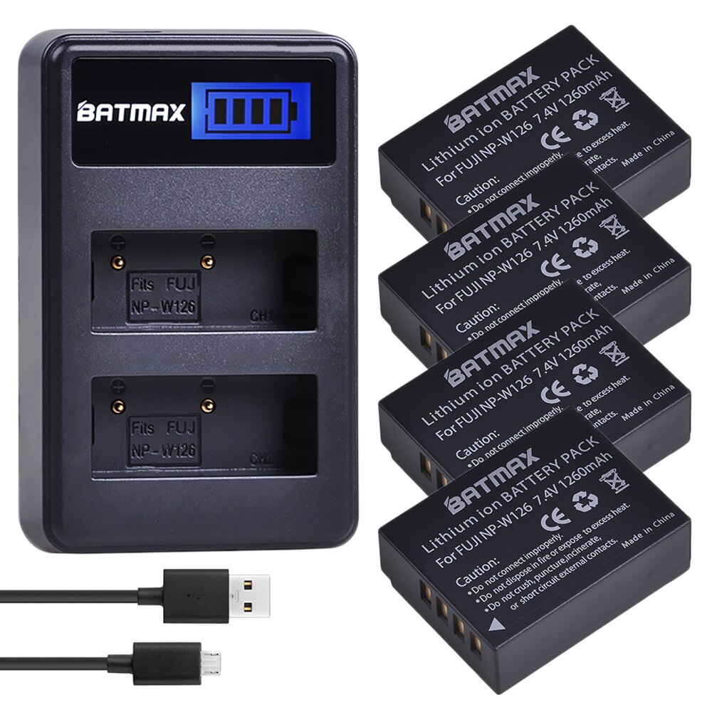 2 uds. 1260mAh NP-W126 NP W126 NPW126 baterías + LCD cargador Dual para Fujifilm Fuji X-Pro1 XPro1 X-T1 XT1, HS30EXR HS33EXR X PRO1: 4Pcs set