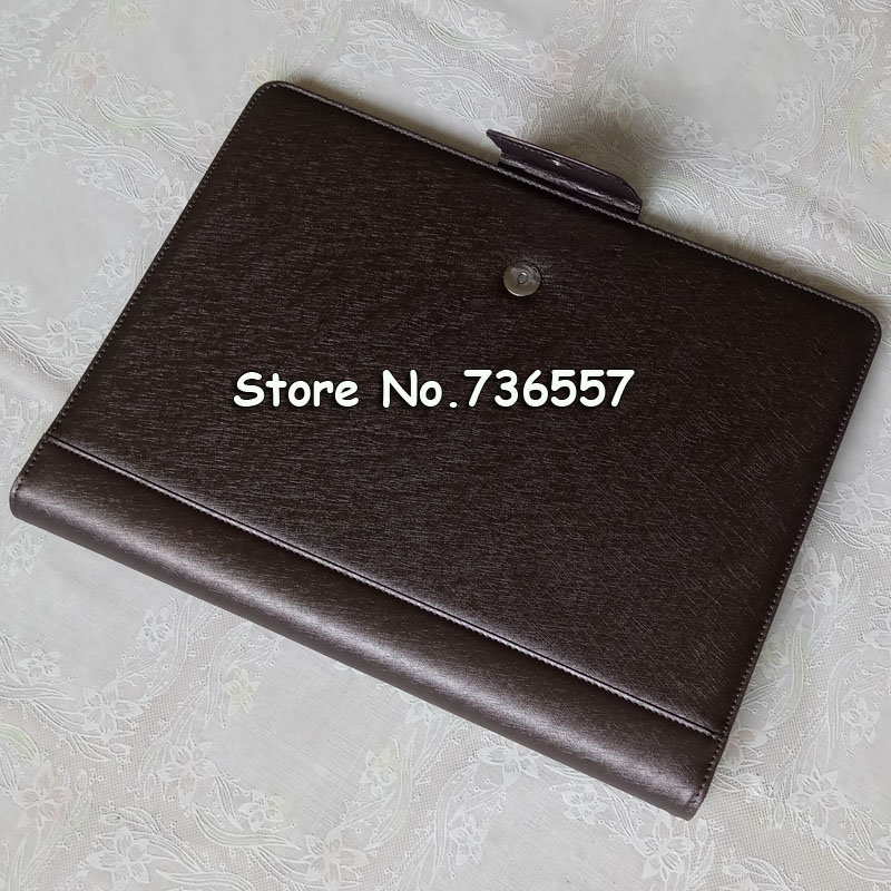 leather folder Padfolio multifunction organizer planner notebook ring binder A4 file folder with calculator office supply: Brown
