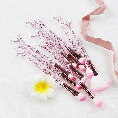 Dighealth – ensemble de pinceaux de maquillage licorne, lot de 10 pièces, professionnels, poignée en spirale, cristal, poudre de fond de teint, outils cosmétiques: Mermaid pink