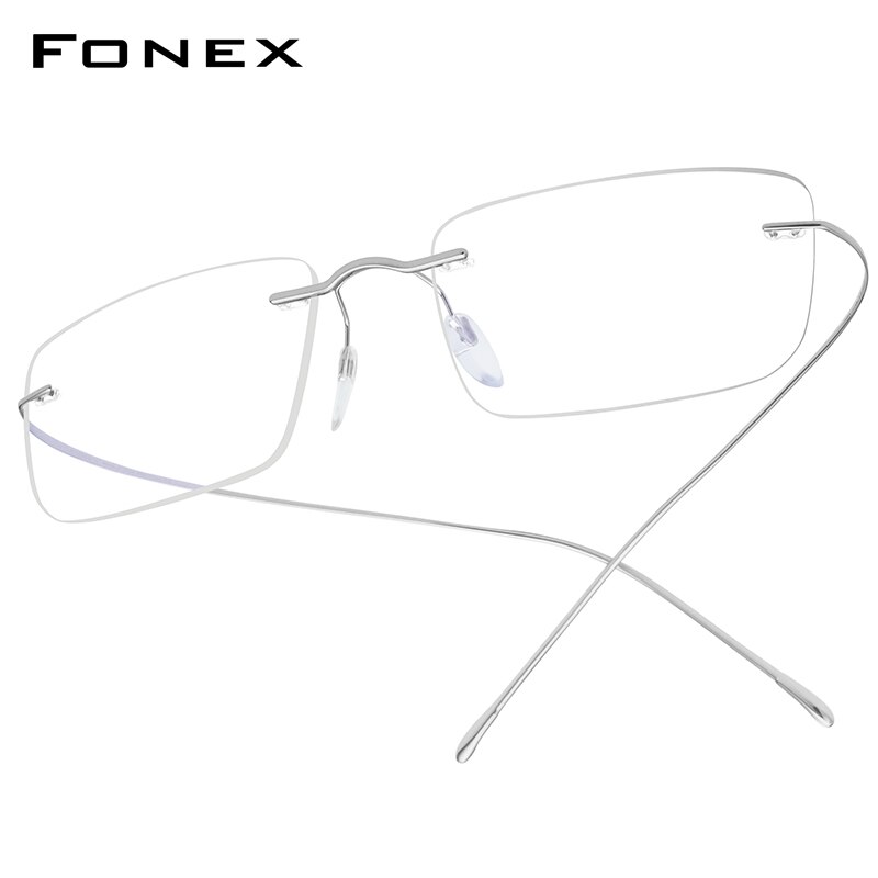 FONEX B Titan Brillen Rahmen Männer Frauen Randlose Rezept Platz Gläser Myopie Optische Koreanische Brillen F85634: Silber