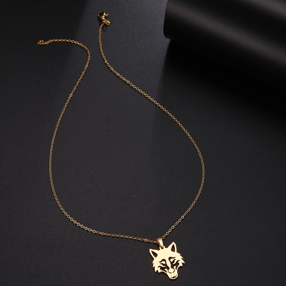 DOTIFI-collar de acero inoxidable para mujer y hombre, Gargantilla con cabeza de Lobo, colgante, joyería de compromiso
