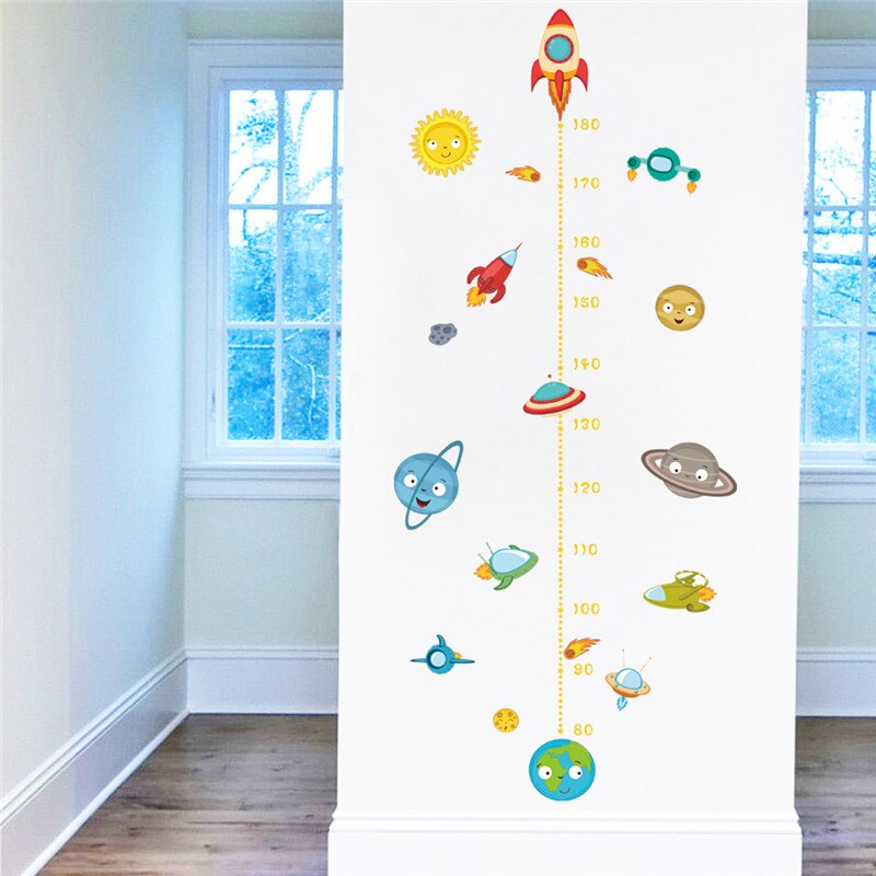 solar system wall stickers for kids rooms height measure home decor outer space planets earth sun saturn mars wall decals art