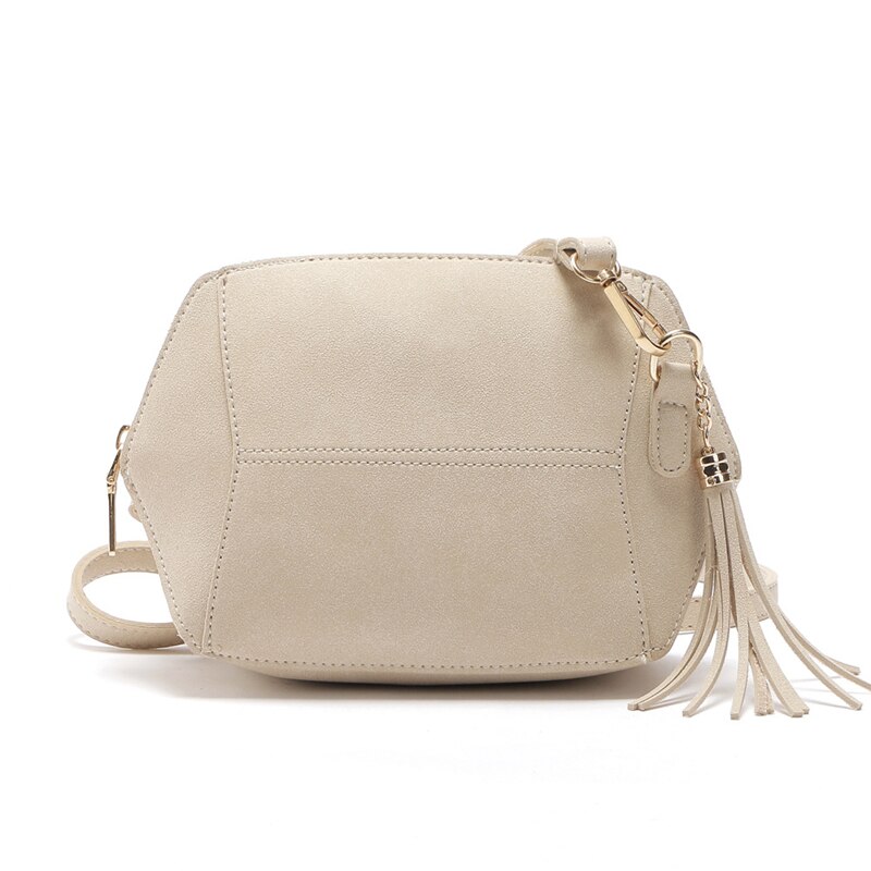 Vrouwen Schoudertassen Eenvoudige Frosted Kleuren Tassel Shell Shape Vrouwen Kleine Messenger Crossbody Tas Dames Rits Handtassen: Beige