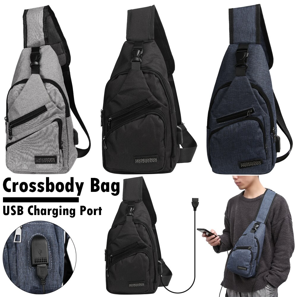 Large Capacity Shoulder Bags Casual Outdoor Travel USB Charging Port Sling Bag Chest Pack Crossbody Bag