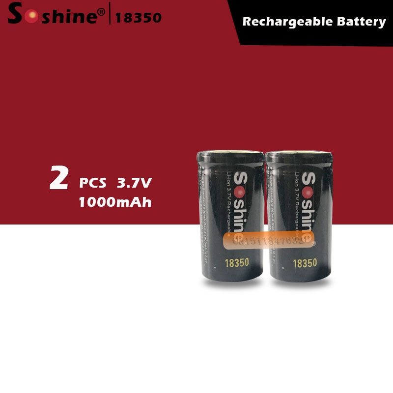 2 Stuks Soshine 18350 Batterij 1000 Mah 3.7V Li-Ion Oplaadbare Batterij Met Batterij Beschermende Opbergdoos