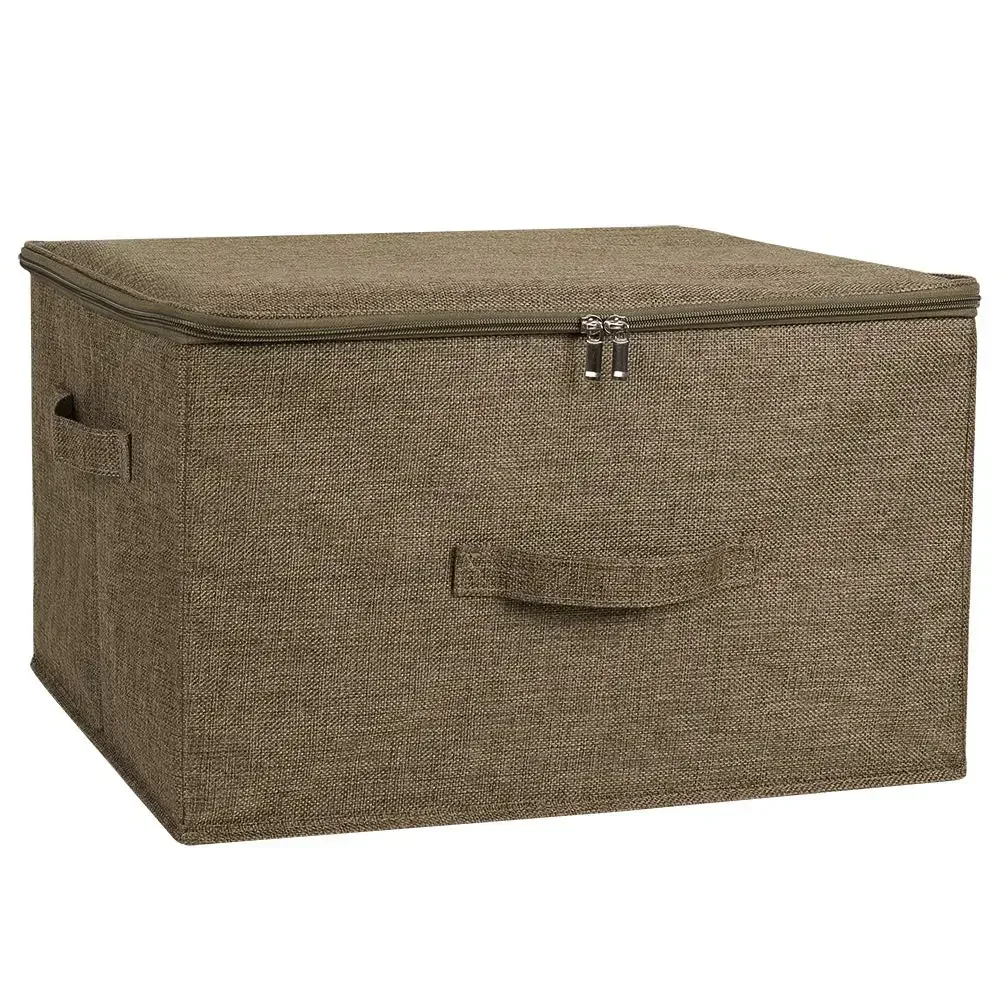 Kleding Opbergbakken Met Ritssluiting Met Handgrepen Opvouwbare Katoenen Linnen Stof Kubus Mand Organizer Container Box: XXL / Licht Geel