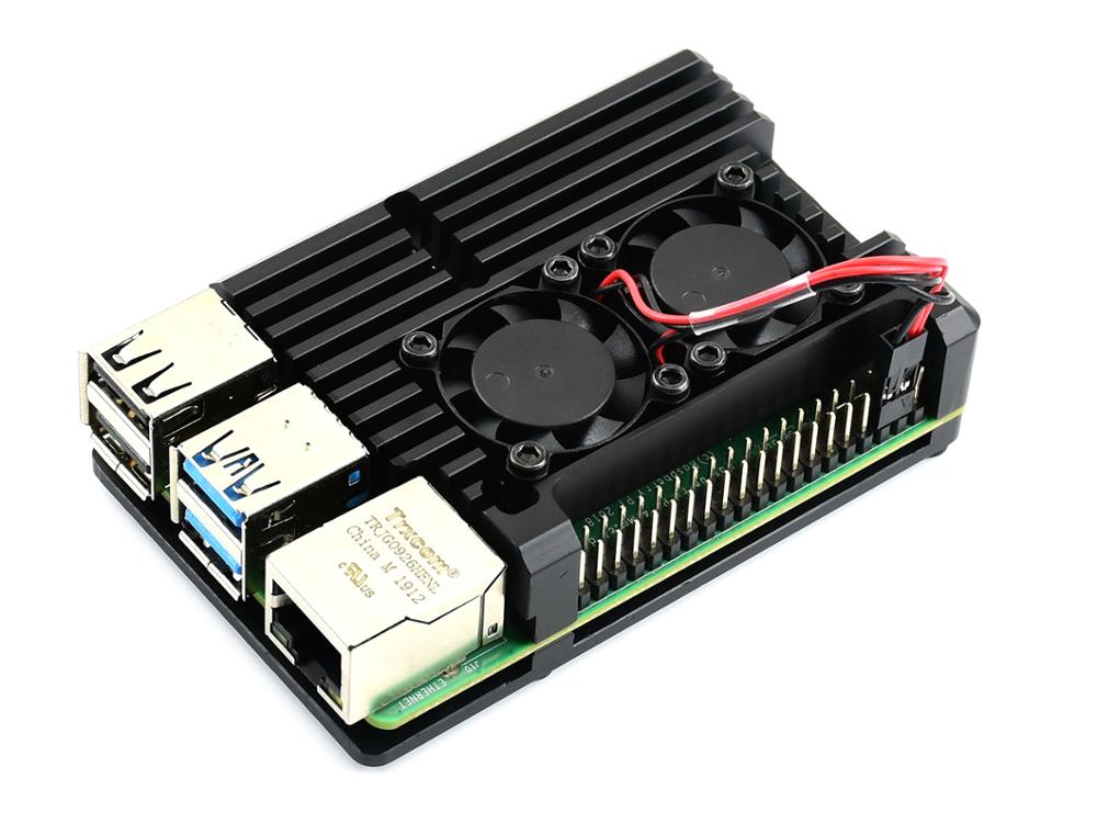 Aluminium Alloy Case for Raspberry Pi 4 Model B, Black Armour, Dual Cooling Fans,dust resistance, excellent heat spreading