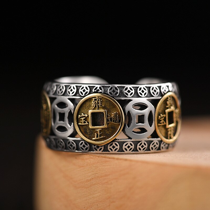 Retrò portafortuna Pixiu Charms porta fortuna ricchezza Feng Shui bestia tesoro amuleto aperto regolabile Buddha anelli gioielli regali maschili