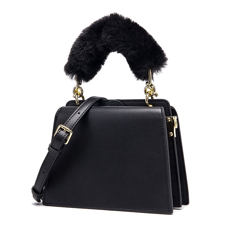 Women's Plush Bag Style Cool Portable Shoulder/Crossbody Bag: Black