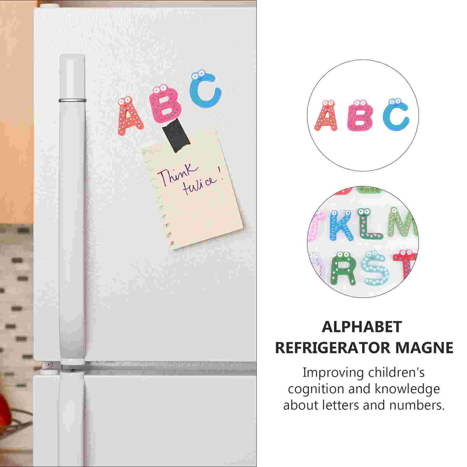 Wooden Cartoon Numbers Fridge Magnets Alphabet Refrigerator Magnet Magnetic Letters and Numbers Toys (Capital Letters Type +