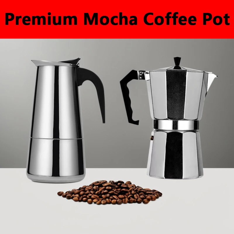 Kaffebryggare mokakanna 50ml-600ml rostfria perkulatorer, italiensk kaffemaskin passar induktionshällar och kaffekärl