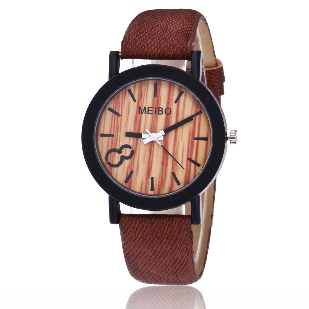 MEIBO Modeling Wooden Quartz Mens Watch Casual Wooden Color Leather Watch Wristwatch Clock