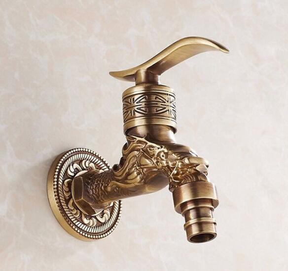 Art Carved Antique Bronze Plated Washing Machine Faucet Bibcocks Tap Wall Outdoor Garden Bibcok Torneira GI117: Yellow