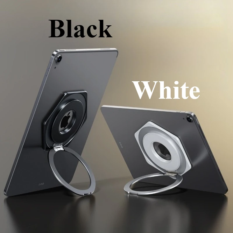 Metalowy magnetyczny uchwyt na tablet Oatsbasf z podstawką na pierścień 360 ° Uniwersalny, obrotowy uchwyt samoprzylepny robić tabletu iPad Podkładka: BIAŁY