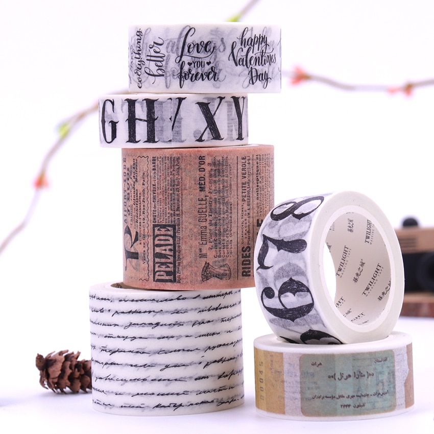 8M Retro English Letters Poster Sticker DIY Decorative Tape Adhesive Was Old Ticket Tape Label Sticker