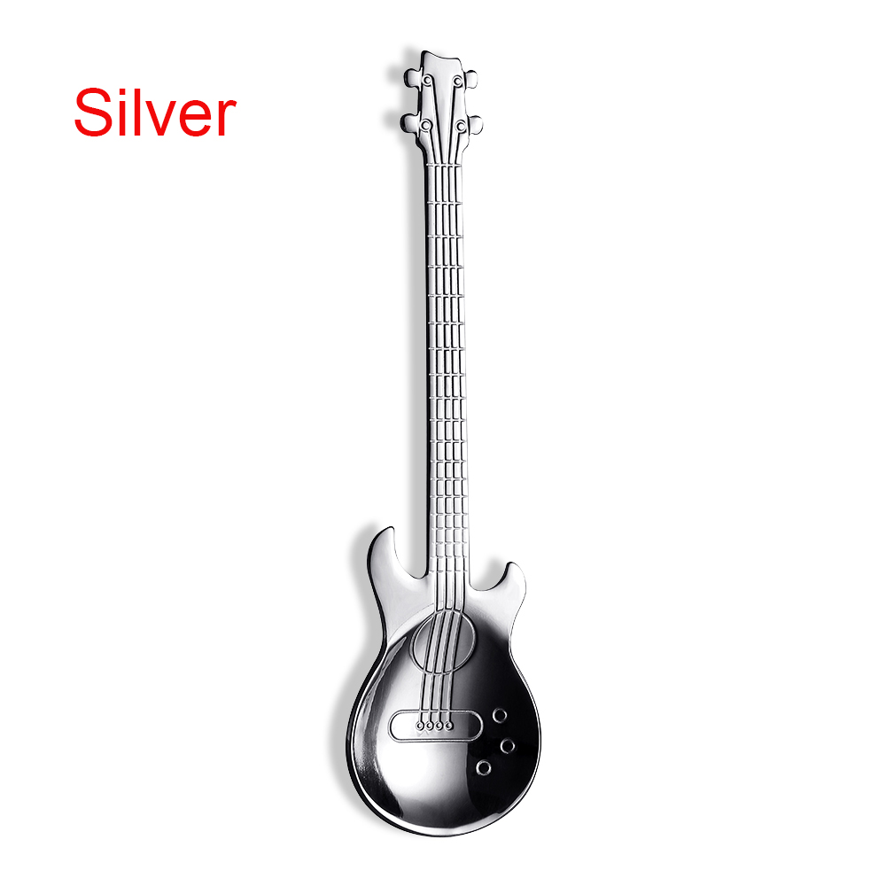 Regenboog Gitaar Vorm Koffie Mengen Lepel Koud Drankje Thee Gereedschap Keuken Gadget Lepel Handvat Roestvrijstalen Keuken Accessoires: silver