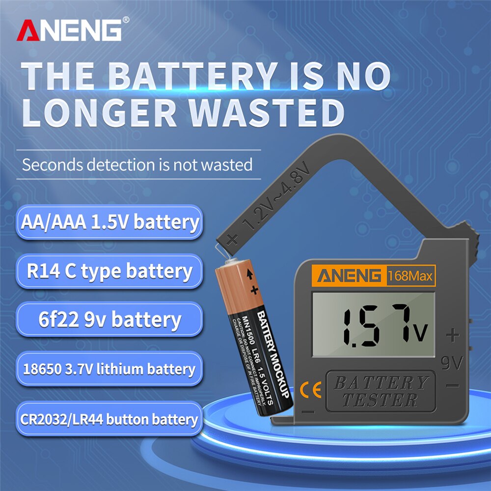 168Max Digital Lithium Battery Tester LCD Display Battery Capacity Diagnostic Tool For AAA AA Button Battery Universal Tester