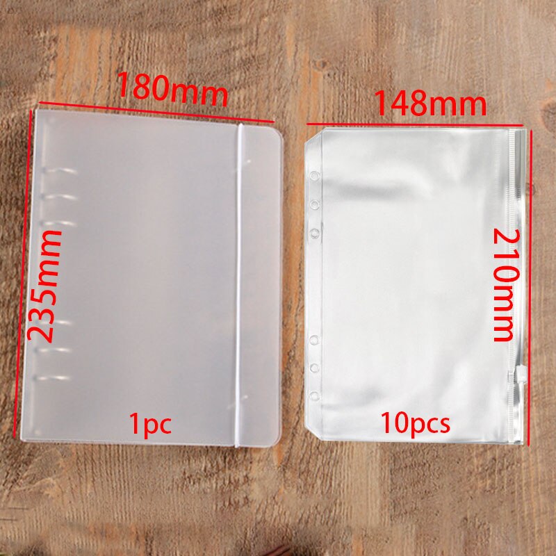 10pcs A5 PVC Loose Leaf Storage Bag Collection Pouch Binder Case Accessory &amp; Notebook 6 Ring Notepad Sheet Sheel Protector Cover: Combination A5-Zip