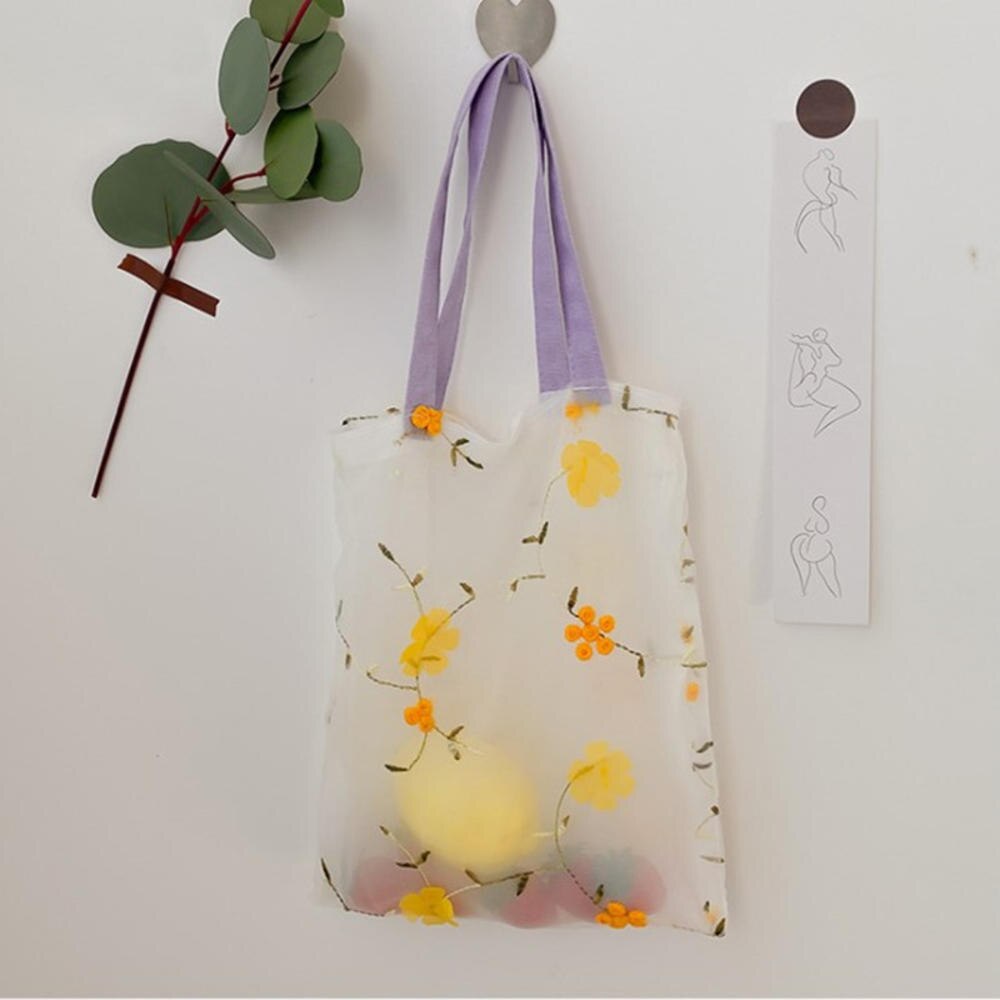 été fée style fleur broderie sac à bandoulière décontracté pratique clair sac à provisions femmes Eco sacs à provisions: Q3