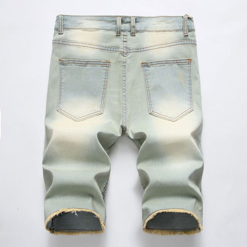 Men&#39;s Causual Biker Jean Shorts Brand Pleated Multi Pocket Denim Shorts Men Washed Cotton Slim Fit Retro Bermuda Jeans Masculina