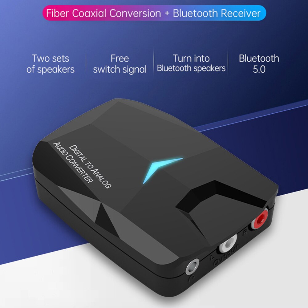 Digital to Analog Audio Converter Adapter Digital SPDIF Optical Coaxial to 3.5mm AUX RCA L/R Bluetooth-Compatible 5.0 Receiver