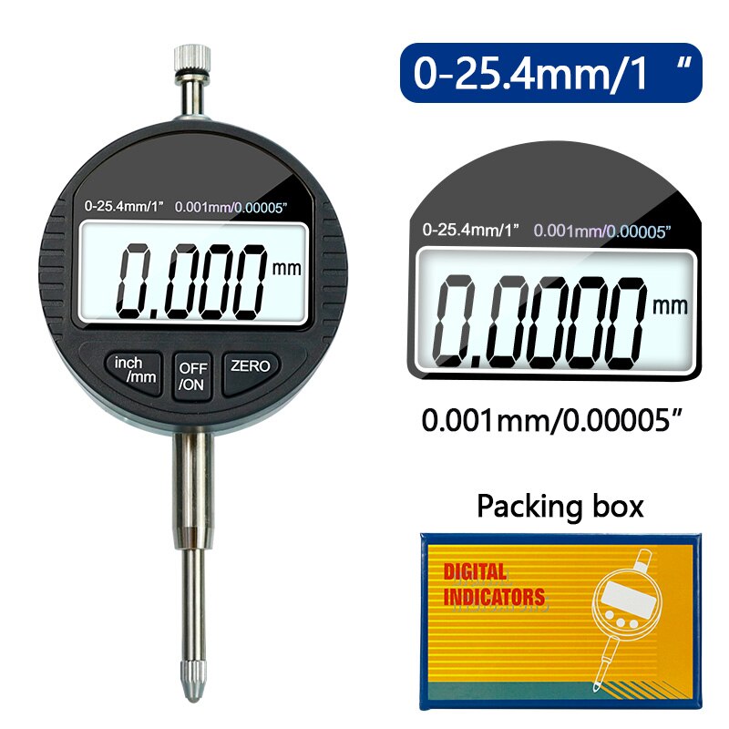AUTOUTLET Digitale Meetklok 0,01/0,0005 Inch, Digitale Meetklok 0 01 0 0005 Digitale Meetklok Meetknop 0 25 4mm 1 Meetbereik Met Lcd Display Digitale Indicator Dial Testindicatoren Voor Laboratorium Werkplaats Enz Zwart