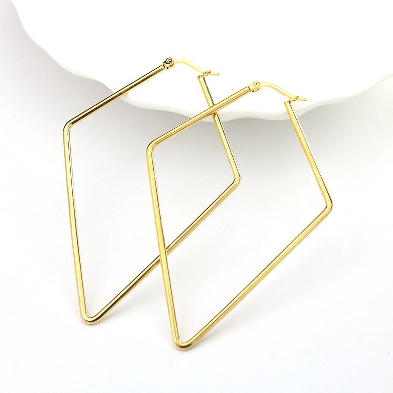 Stainless Steel Geometric Big Hoop Earrings for Women 30/40/50/60mm Simple Square Sleeper Earring Jewelry: 3 gold