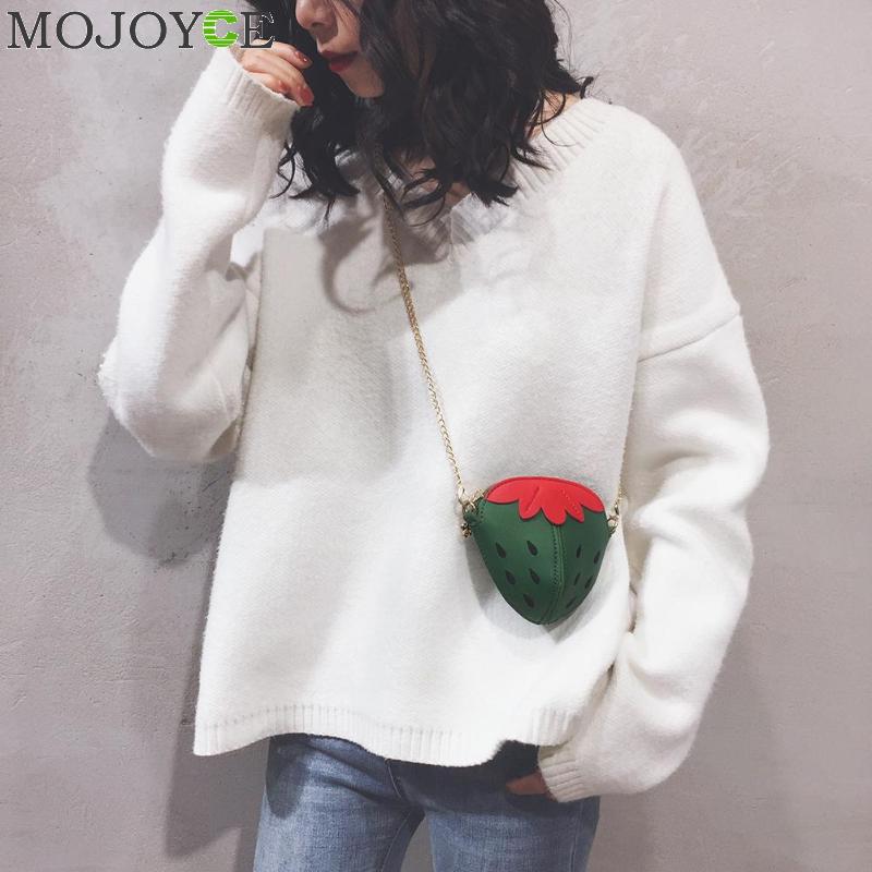 Söta tecknade crossbody väskor för kvinnor jordgubbar mini pu läder axelväskor