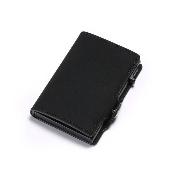 Bisi Goro Enkele Doos Kaarthouder Pu Lederen Card Portemonnee Mannen Rfid Blocking Aluminium Smart Multifunctionele Slanke Portemonnee Kaart case: Black ZF002