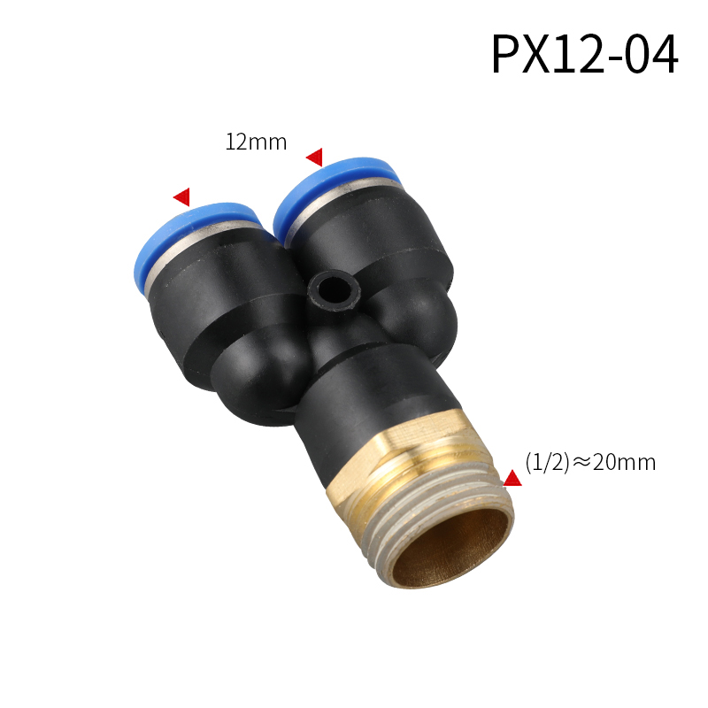 Y type tee luft pneumatiske fittings lynkobling  px4 6 8 10 12mm til hangevind  m5 " 1/8 " 1/4 " 3/8 " 1/2 " bsp kobling: Px12-04
