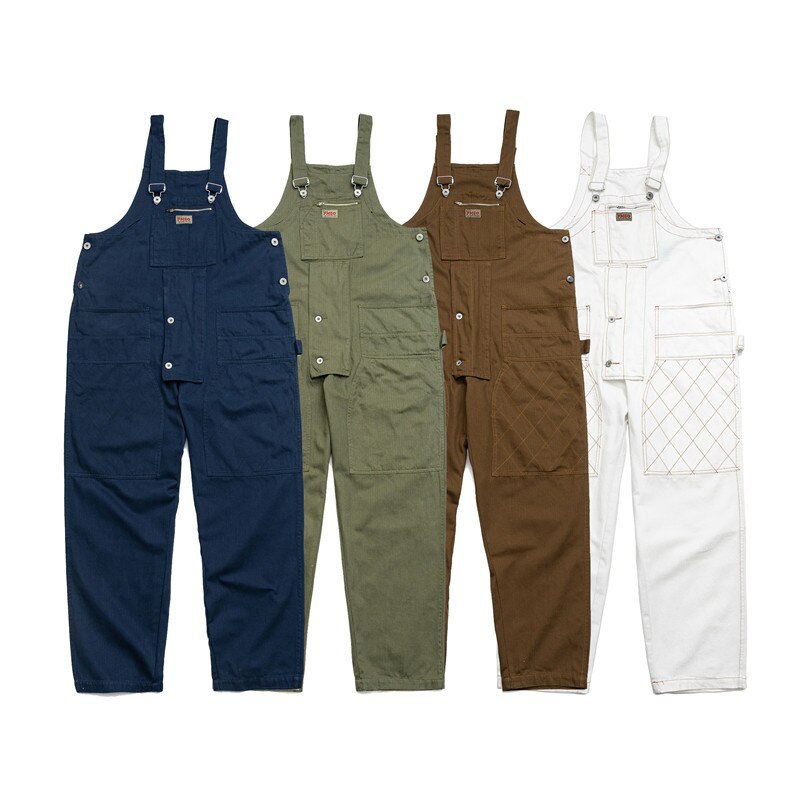 Ensfarvet herre jumpsuit streetwear smækbukser mærke afslappet seler løse bukser cargo overalls herre