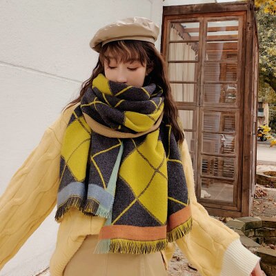 Høst og vinter fargerik stor rutete vakker søt skjerf varm utendørs trend nydelig dusksjal: Gul