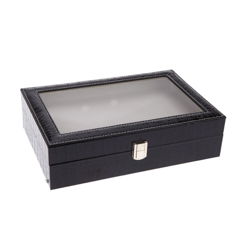 12 Gitter Leder Uhr Vitrine Schmuck Sammlung Lagerung Organizer Kasten Halfter