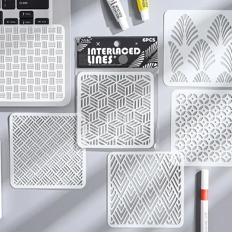 6 Stücke PET Retro Geometrische Muster Hohl Schablonen Sammelalbum Journal Karte Dekor DIY Färbung Form Schablone Vorlagen für Malerei