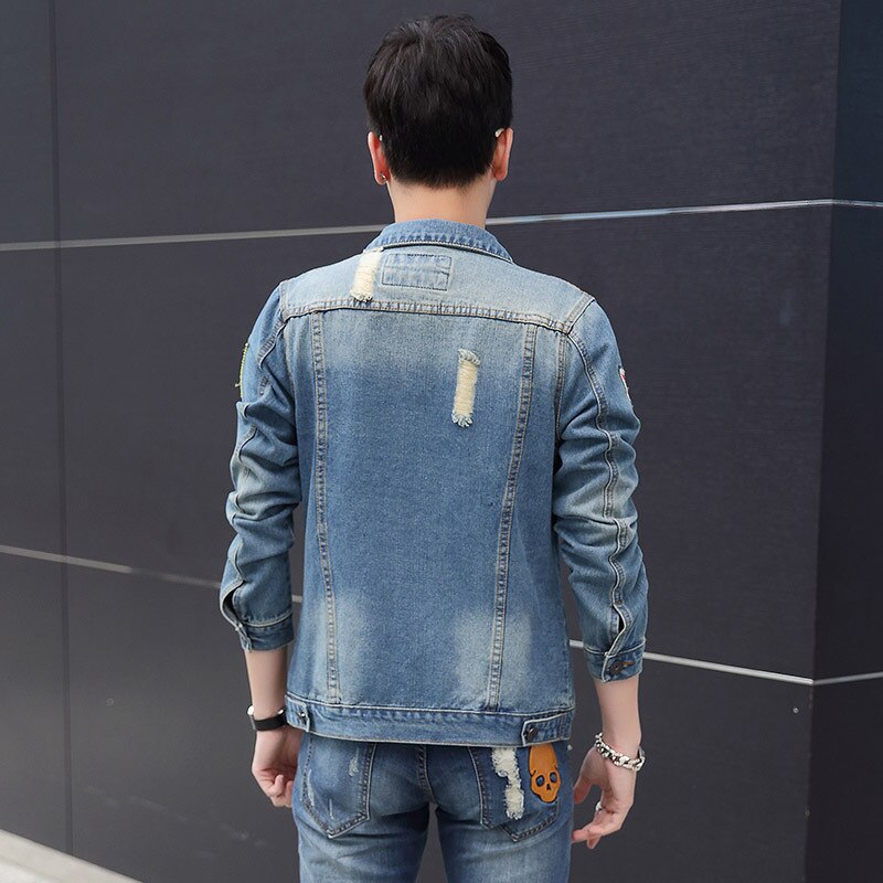 Chaqueta de vuelo de pantalones vaqueros rotos para hombre, abrigos de Hip-Hop, ropa de calle informal