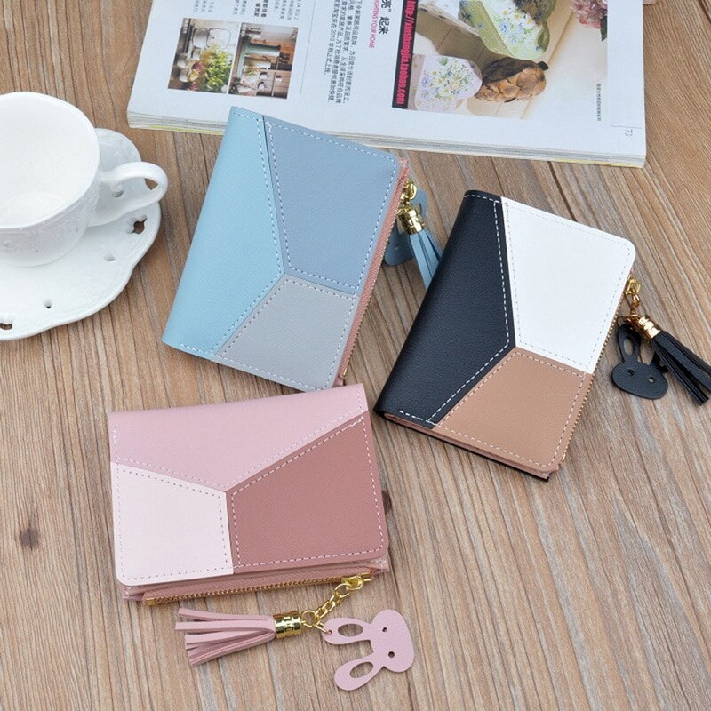 Wallet Short Women Wallets Zipper Purse Patchwork Panelled Wallets Trendy Coin Purse Card Holder Leather