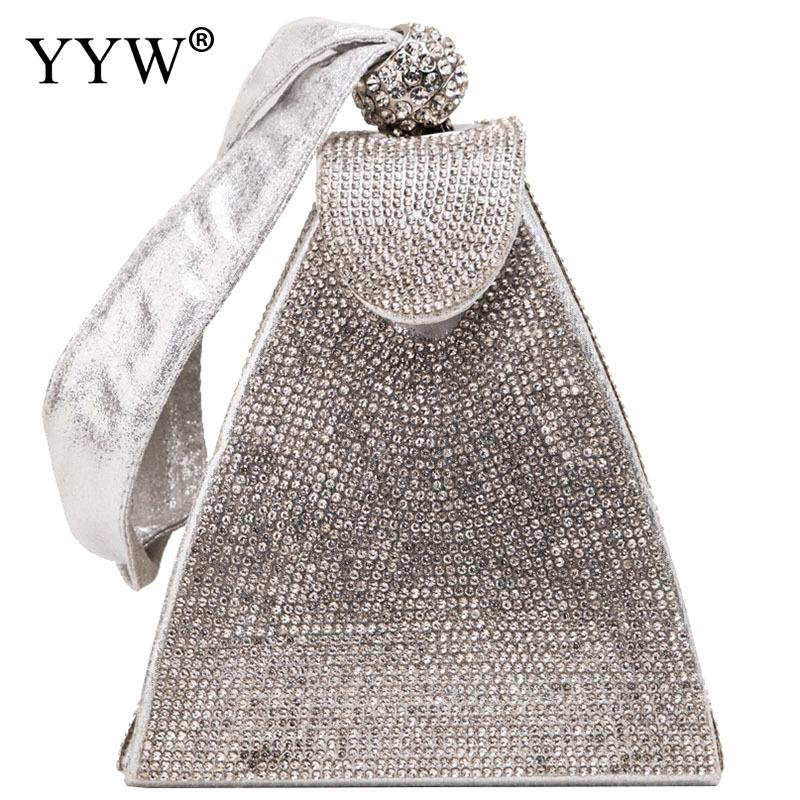 Women Glitter Purse Handbag Female Evening Wedding Party Handbags With Rhinstone Bolsa Feminina: silver